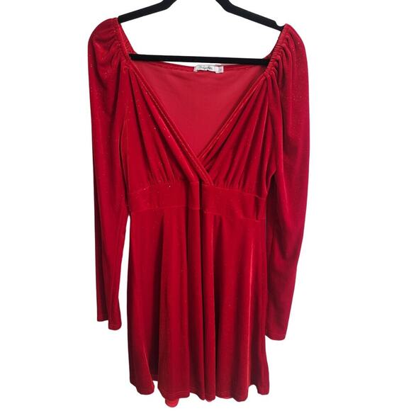 Sexyasasü Dresses & Skirts - Women's Long Sleeve V-Neck Red Midi Dress Size L